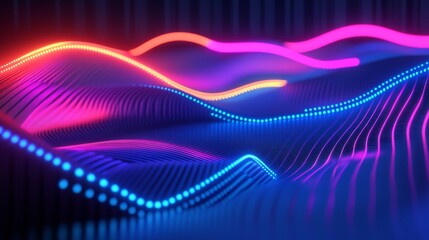 Poster - Close-up of a D line graph with rising curves, each axis highlighted in neon colors, representing trends and market data visualization in a high-tech style.