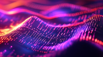 Poster - Close-up of a D line graph with rising curves, each axis highlighted in neon colors, representing trends and market data visualization in a high-tech style.