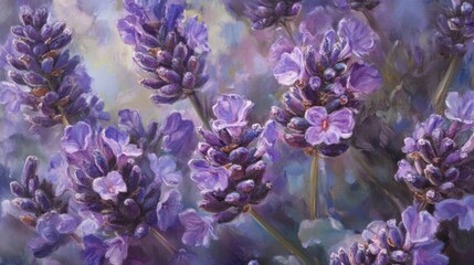 Aufkleber - Close-up of a bunch of lavender flowers with their delicate purple blooms and fine details, evoking a sense of calm and tranquility.