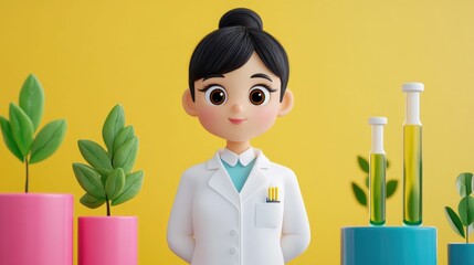 Poster - Animated 3D teacher character explaining the life cycles of various plants using colorful visuals and diagrams in a classroom or educational setting showcasing a biology or botany education concept