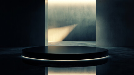 Poster - Dark Minimalist Product Display Platform Background Modern Studio Scene Black Wall Light Stage Space