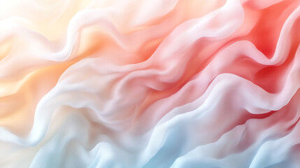 Poster - Pastel Peach Pink Blue Draped Fabric Soft Texture Background Silk Wave Curve Color Style Woven Light