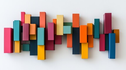 Poster - Creative bar graph made from colorful blocks, set against a white minimalist background