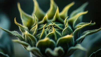 Poster - Detailed macro shot of a blooming sunflower, highlighting its bright yellow petals and rich texture against a soft background.