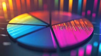 Poster - detailed shot of a d pie chart with rotating segments, illustrating a dynamic data analysis with a f