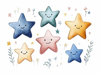 Aufkleber - vibrant watercolor inspired digital design featuring a screen with glowing five star ratings surroun