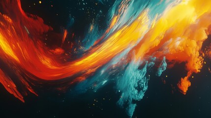 Fototapete - Detailed view of an abstract background with a mix of vibrant colors and fluid brushstrokes, capturing an artistic and dynamic visual movement.