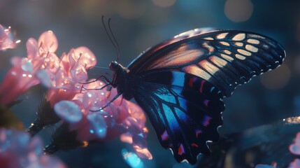 Aufkleber - High-resolution close-up of a butterfly perched on a flower, showcasing its colorful wings, delicate details, and the flower's texture.