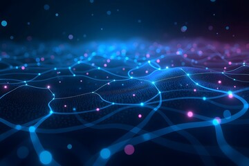 Fototapete - 3d grid background. Cyber ​​technology. Tech wire network, futuristic wire frame.