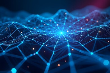 Fototapete - 3d grid background. Cyber ​​technology. Tech wire network, futuristic wire frame.