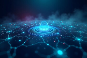 Fototapete - 3d grid background. Cyber ​​technology. Tech wire network, futuristic wire frame.