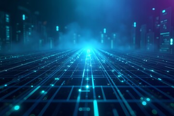 Fototapete - 3d grid background. Cyber ​​technology. Tech wire network, futuristic wire frame.