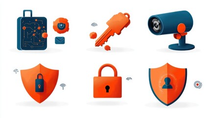 Poster - Securing digital assets a collection of six encryption icons for enhanced protection in cybersecurity visuals
