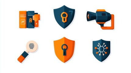 Aufkleber - Securing data protection six essential security icons for shield standards in cybersecurity visuals