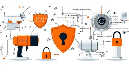 Leinwandbilder - Enhancing digital security with icons of encryption location standards and six key elements in cybersecurity environments