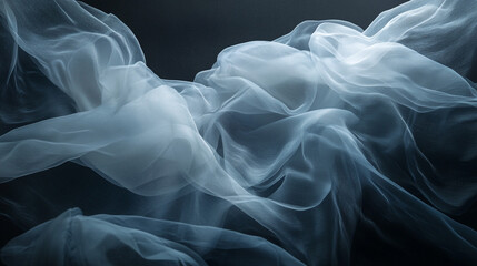 Poster - Elegant Draped Light Blue Sheer Fabric Texture Background Air Wave Silk Soft Mesh Lace Grey Style   