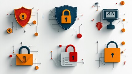Aufkleber - Enhancing cybersecurity icons of six online security features with lock and keyhole digital environment visual representation security concept