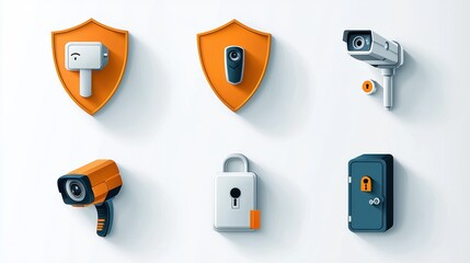 Aufkleber - Enhancing digital security exploring icons of shield lock and fingerprint features in technology environments