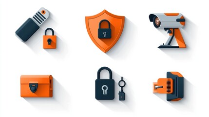 Aufkleber - Exploring six essential security features shield lock and fingerprint icons for enhanced protection in digital environments