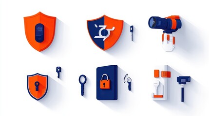 Aufkleber - Implementing six cybersecurity icons to enhance firewall encryption standards in digital security environments