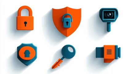 Aufkleber - Enhancing digital security six iconic symbols of protection featuring shield lock and fingerprints in modern design environment
