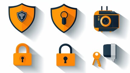 Aufkleber - Enhancing cybersecurity six security icons featuring a shield with lock bio standard for digital safety online environment graphic design perspective