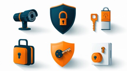 Aufkleber - Enhancing digital security six shield and lock icons for bio standards in technology environments
