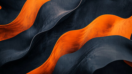 Poster - Abstract Orange Black Wave Pattern Design Background Texture Art Dark Waves Curve Fluid Lines Image 
