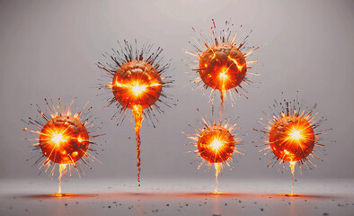 Poster - A series of orange explosions are shown in a row. The explosions are small and scattered, with some of them being larger than others. The explosions are all different sizes and shapes, but they all