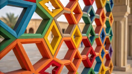 Poster - Colorful geometric wall art with abstract patterns and shapes in modern interior design