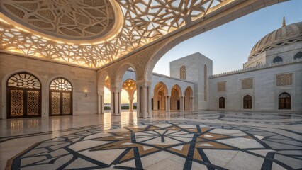 Poster - Large building with circular ceiling and floor featuring subtle hues in realistic photography