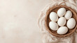 © Alex - Easter eggs on thee, nest over table background. pastel colors, flower, celebration. soft light, vertical wallpaper
