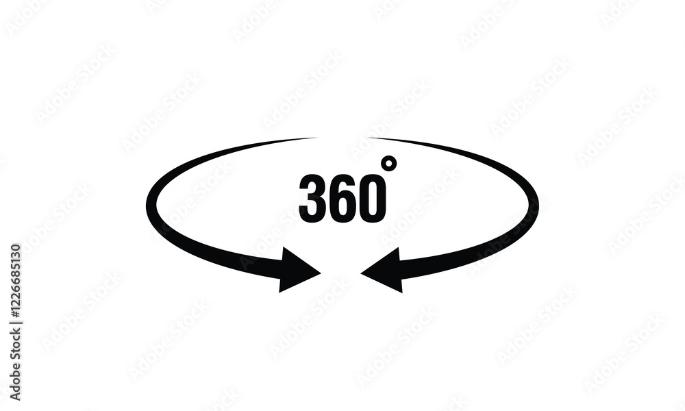 360 degrees arrow, rotate around set icon. Circle signs vertical ...