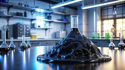 Wall Mural - Glowing black slime in a laboratory setting, sci-fi element, slimy goo, glowing substance, alien life form, chemical reaction