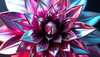 Poster - Abstract Metallic Flower with Vivid Pink and Teal Hues