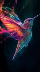 Wall Mural - A vibrant and enchanting hummingbird in flight. Its wings shimmer in brilliant colors, capturing the beauty of nature. This artistic representation inspires wonder. Generative AI