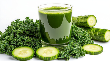 Wall Mural - Refreshing Green Juice with Kale Cucumber and Healthy Ingredients