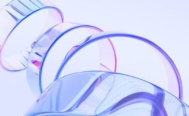 Leinwandbilder - Abstract 3d background with liquid glass holographic transparent circle frames, rainbow color gradient, dispersion light. Iridescent crystal circular ring portal, dynamic tech banner. 3D illustration