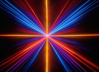 Aufkleber - Vibrant, multicolored laser beams converge at the center, radiating outwards in a symmetrical pattern against a dark background.  The effect is energetic and dynamic.