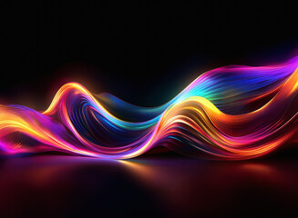 Aufkleber - Vibrant, flowing ribbons of light illuminate the dark, creating a mesmerizing, abstract wave-like pattern with colorful reflections.