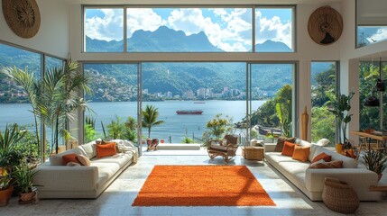 Wall Mural - Luxurious living space with ocean view.