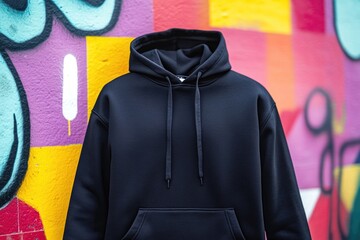 Poster - A black hoodie hanging on a colorful wall, perfect for a fashion or pop culture inspired image