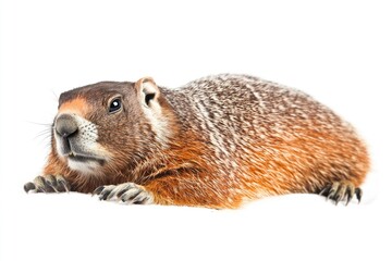 Poster - A groundhog resting in the snow, a winter scene