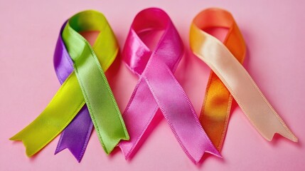 Poster - Colorful ribbons on a pink background, suitable for party decorations or crafts