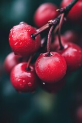 Poster - Close-up of a bunch of cherries hanging from a tree branch