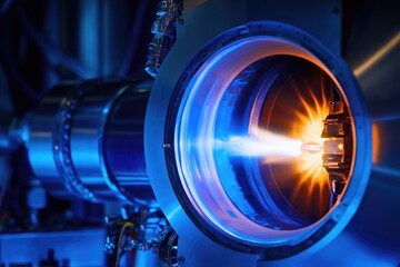 Poster - A close-up shot of a blue light in a machine