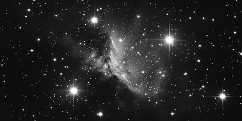 Wall Mural - a black and white photo of a starry sky with a bright star in the center. the stars are scattered th