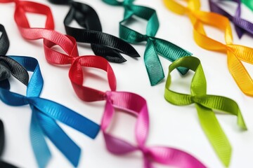 Poster - A close-up shot of various colored ribbons, great for use in craft projects or as decorative elements