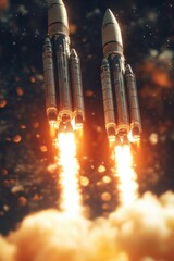 Aufkleber - Two rockets soaring through the sky, with smoke trails behind them
