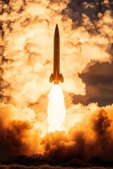 Wall Mural - a space shuttle launching into the sky with a fiery trail